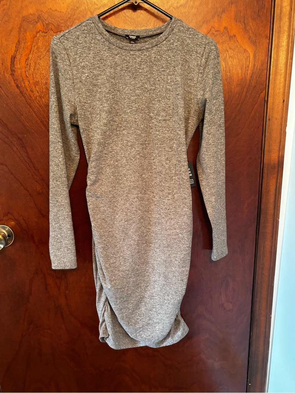 Express Bodycon  Long Sleeve Gray Knit Dress with Side Twist